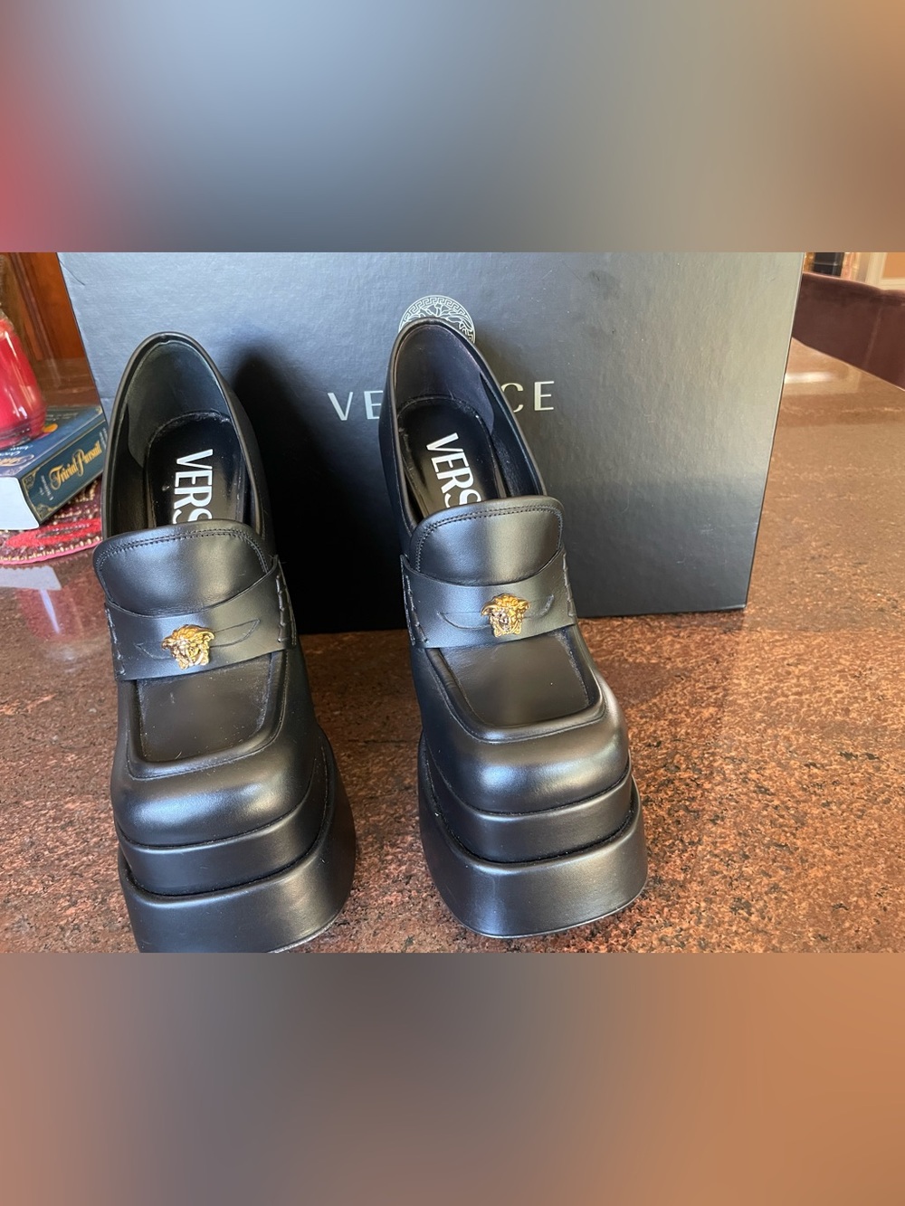 Versace Aevitas Black Platforms with Gold Medusa Accent 36.5 with box - Picture 10 of 12